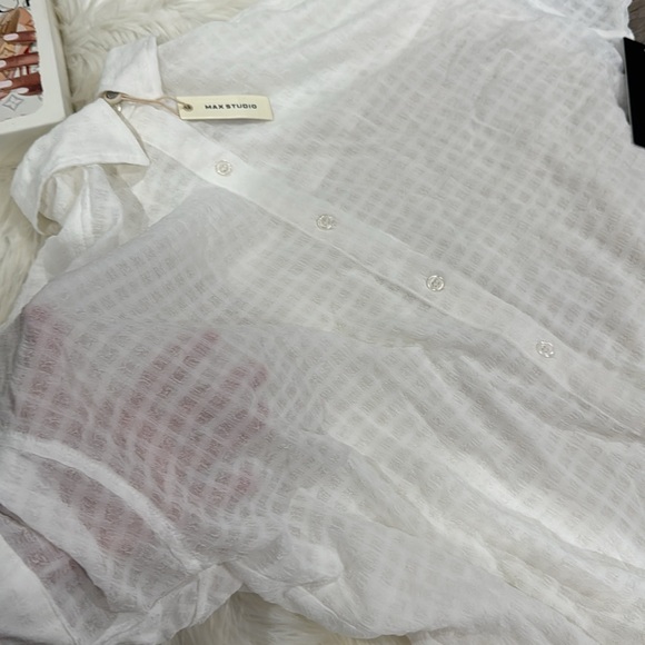 🤍MAX STUDIO Women's Seersucker Short Sleeve Shirt - Picture 8 of 13